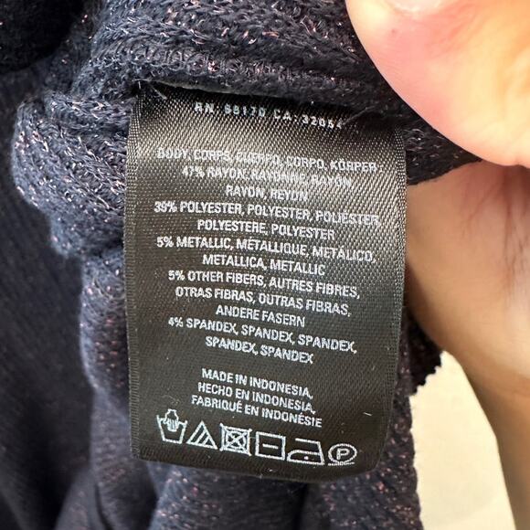 ANTHROPOLOGIE | Navy Metallic Ruffle Hem Cowl Neck Sweater NWT | Size M/L - Picture 8 of 9